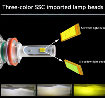 汽车LED大灯三色温双色温前照灯远光近光雾灯头灯H7 H1 H8 9005H4
