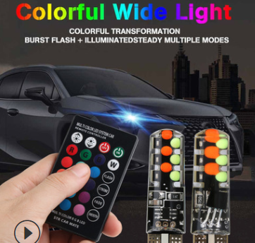 厂家直销T10 RGB COB示宽灯七彩爆闪灯多种模式 Car width lamp