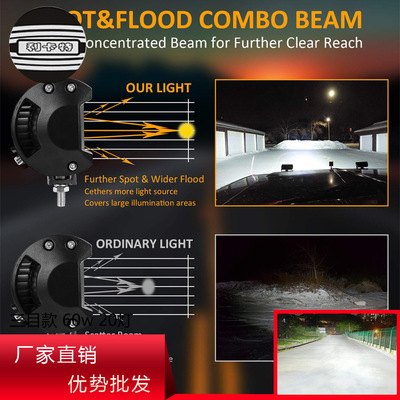 汽车led工作灯三目款60w20灯摩托车照明检修越野射灯
