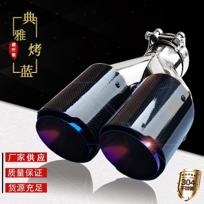 汽车排气管一分二双出烤蓝款碳纤维尾喉排气管适用改装尾喉图2