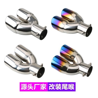 改装双管排气管汽车装饰一出二尾喉消声器通用加厚款双出尾喉尾管图3