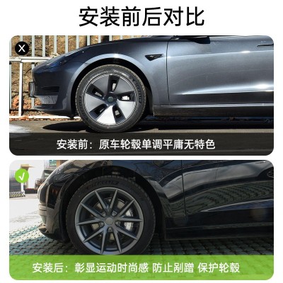 适用于特斯拉ModelY/3轮毂盖19寸车轮圈18寸保护罩改装配件黑色图3