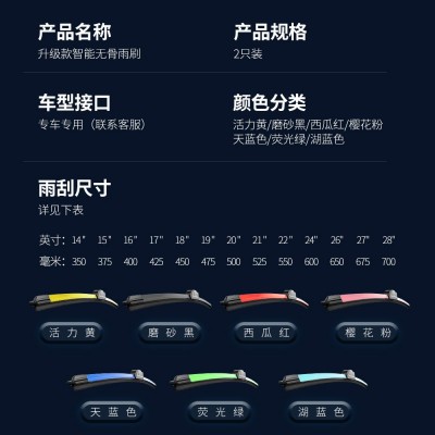彩色雨刷器粉红色黄绿蓝白改装升级无骨原装原厂专车专用雨刮器片图5