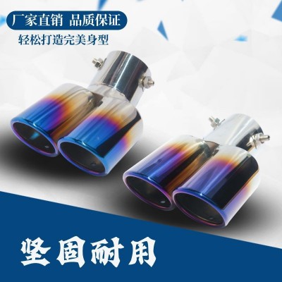跨境专供斜口双排弯双排直汽车改装尾喉直款烤蓝排气尾管消音器图3